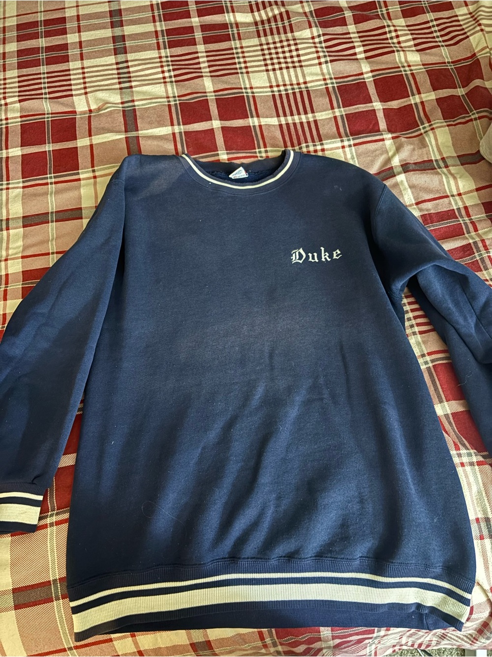 Vintage Duke Soffe Navy Crewneck Sweatshirt with White Stripe Trim